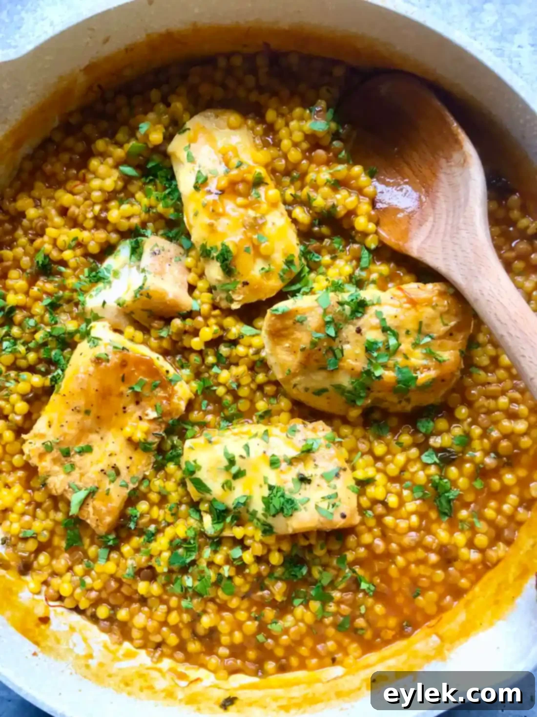 Lidia's Halibut with Saffron Fregola
