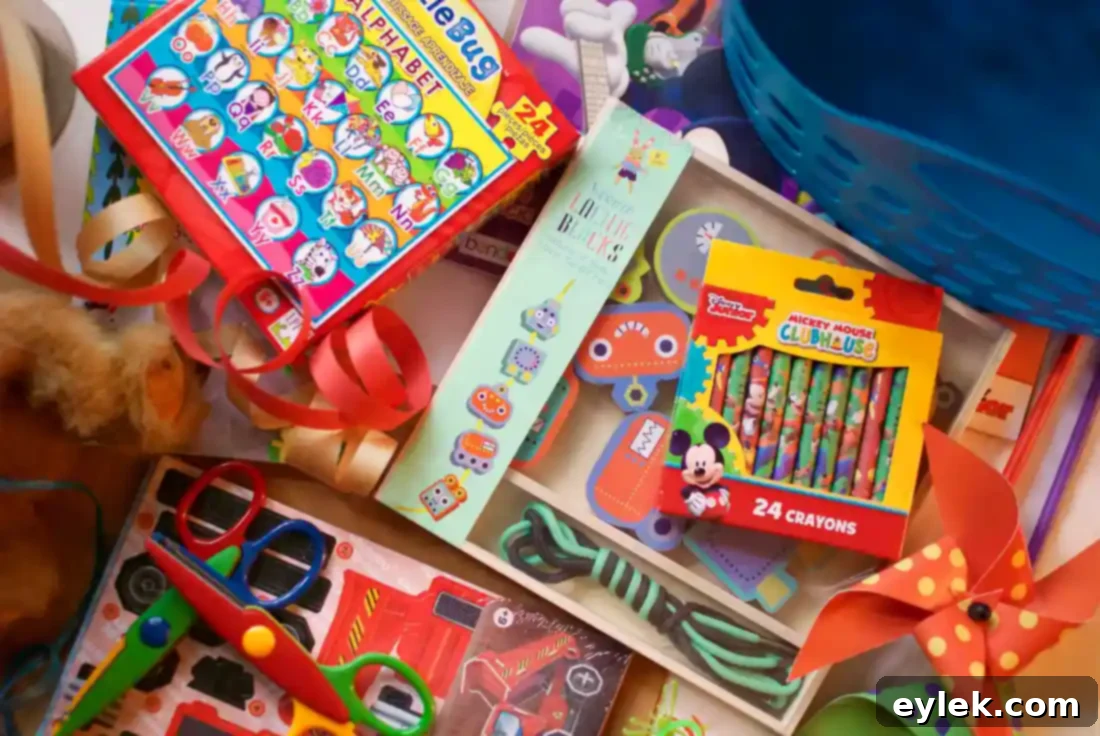 Bargain Bliss 2 A colorful array of wrapped dollar store gifts, ready for a celebration basket, hinting at the joy of unwrapping many small treasures