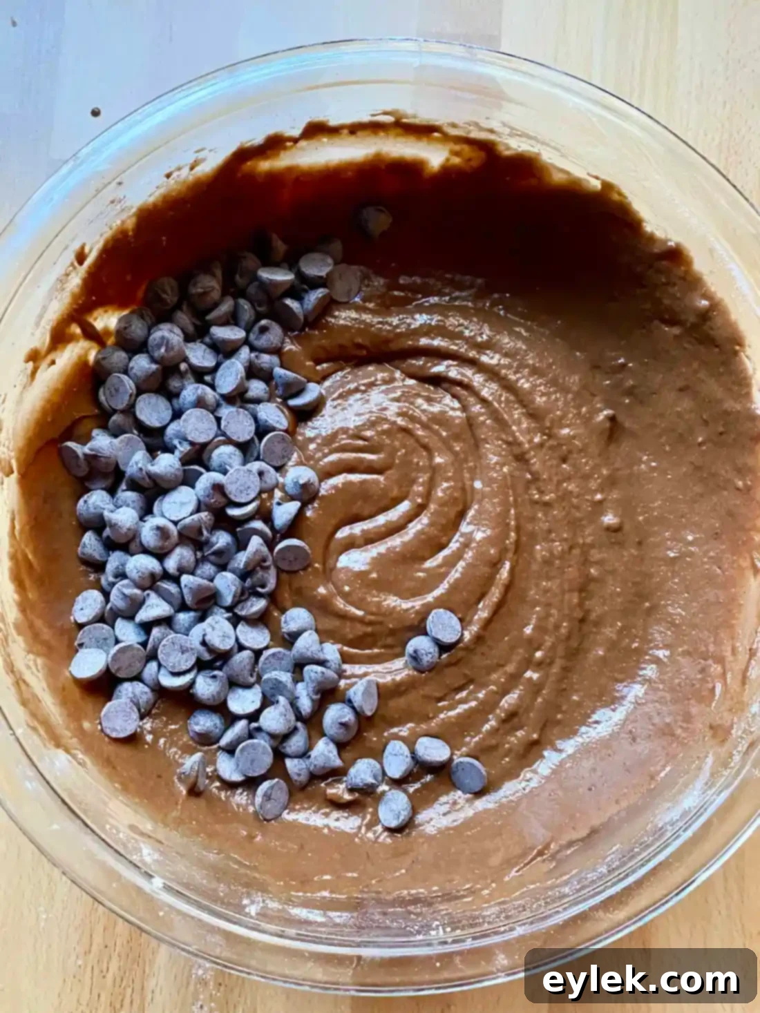 Folding chocolate chips into cake batter