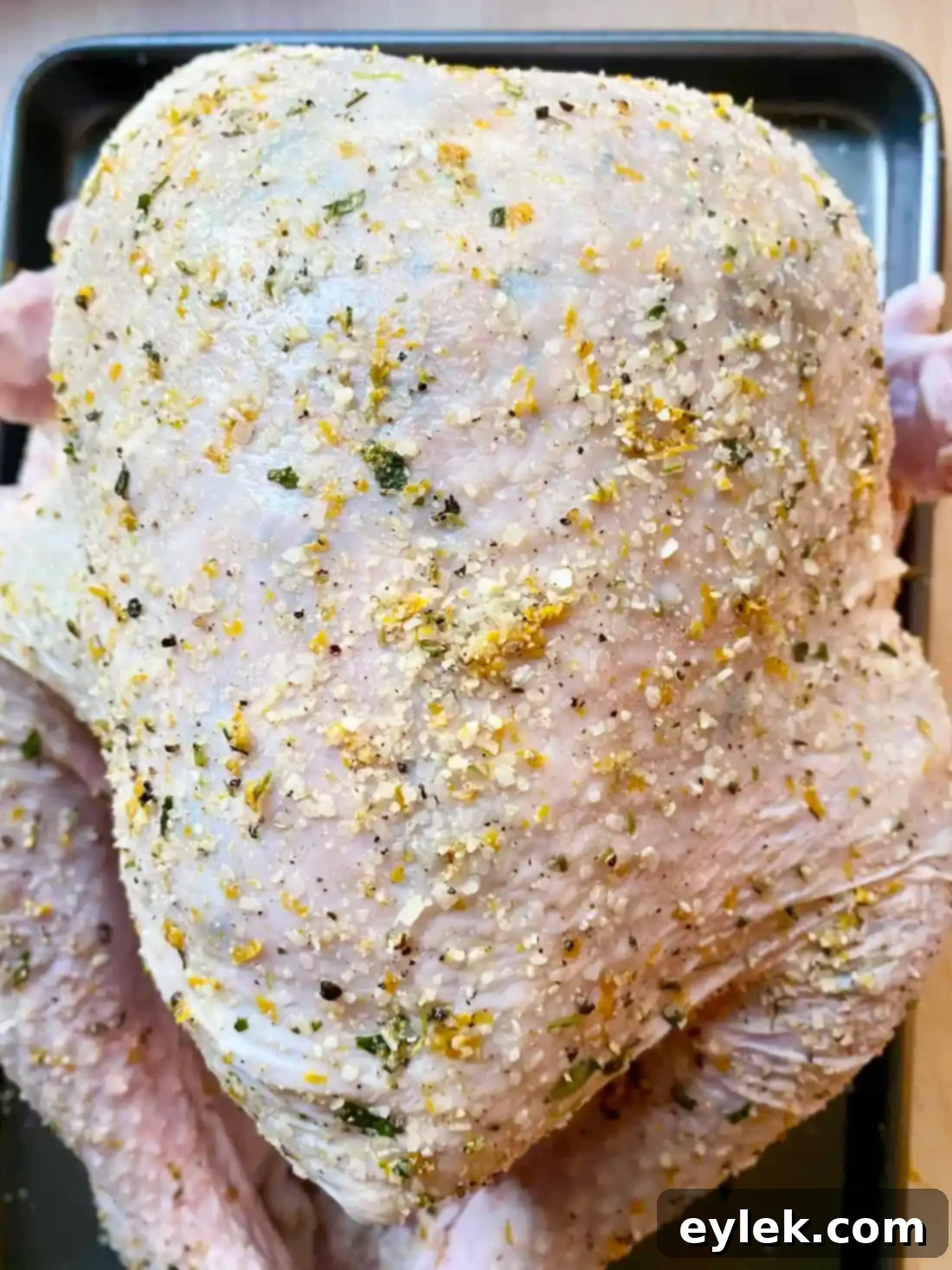 Turkey uncovered for drying in the fridge