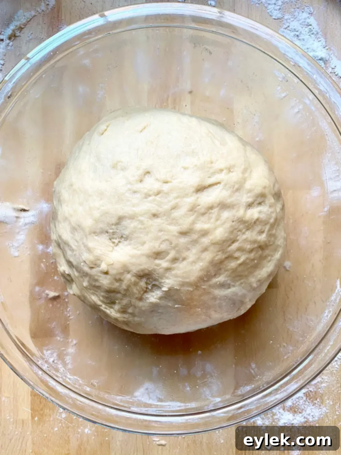 Proofed dough, doubled in size