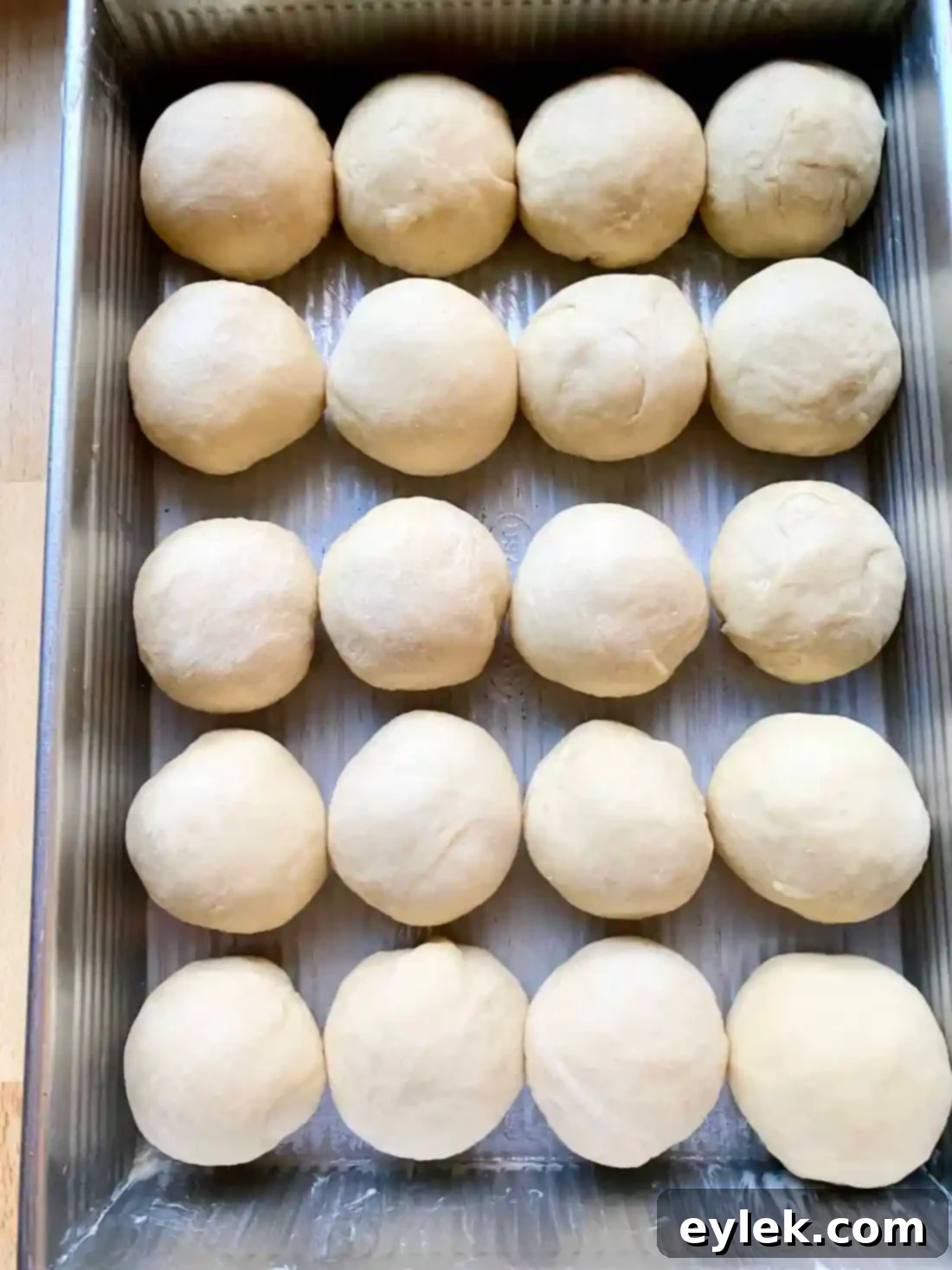 Proofed rolls in baking pan