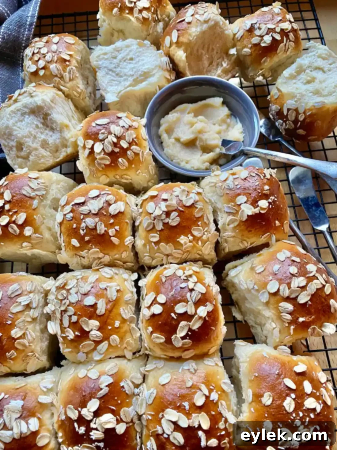 Honey butter alongside warm rolls