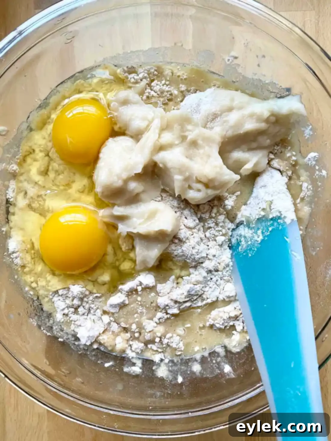 Dough after initial mixing with Danish dough whisk