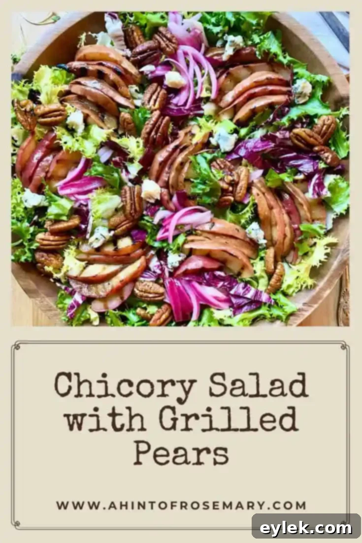 Chicory Salad with Grilled Pears, garnished with rosemary