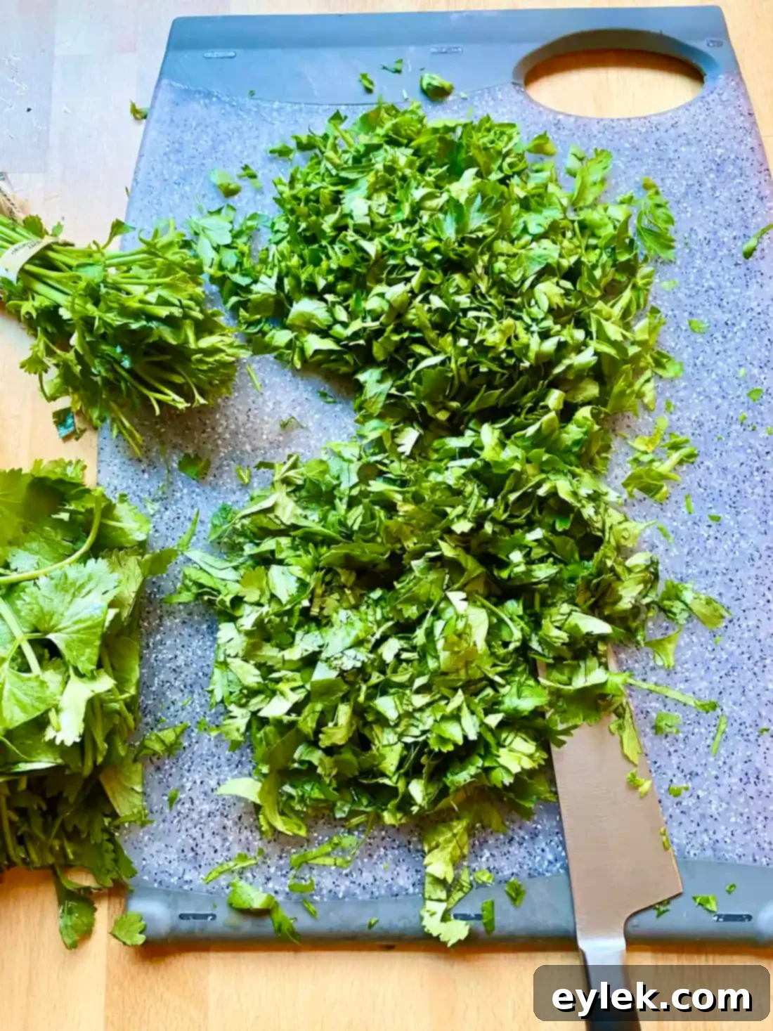 Cooled barley, fresh cilantro, parsley, and lemon juice in a large mixing bowl
