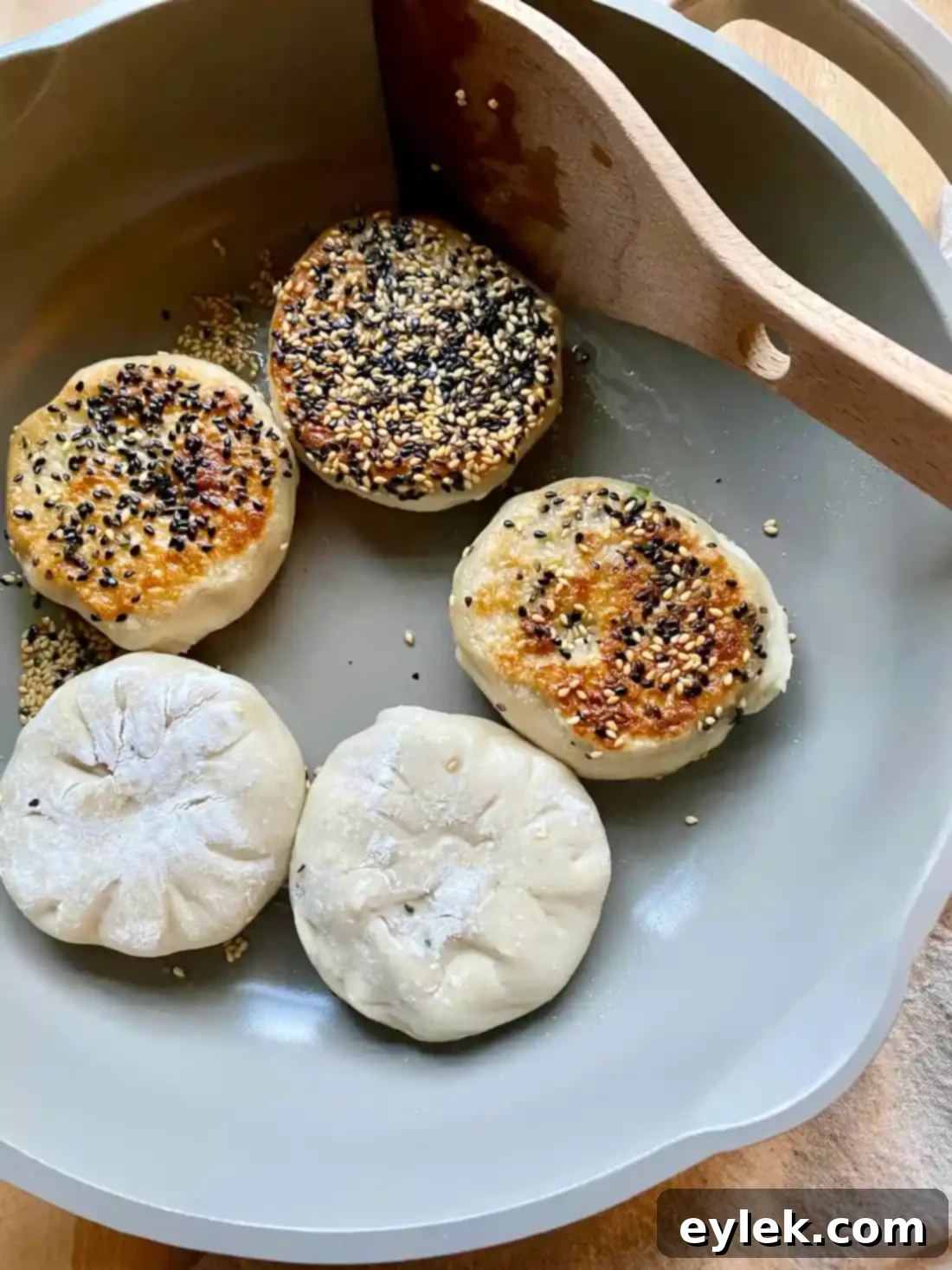 Steamed Crispy-Bottom Veggie Buns - Cooking in Pan