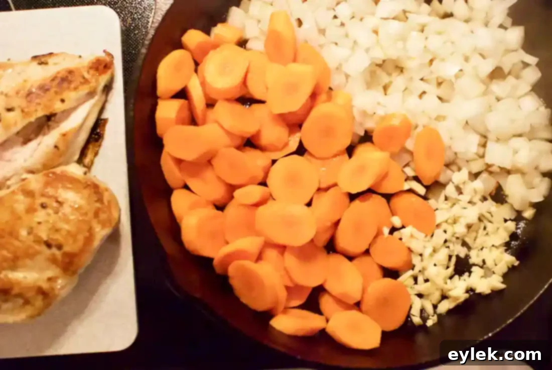 Ingredients for Skillet Chicken & Root Vegetable Potpie, prepped