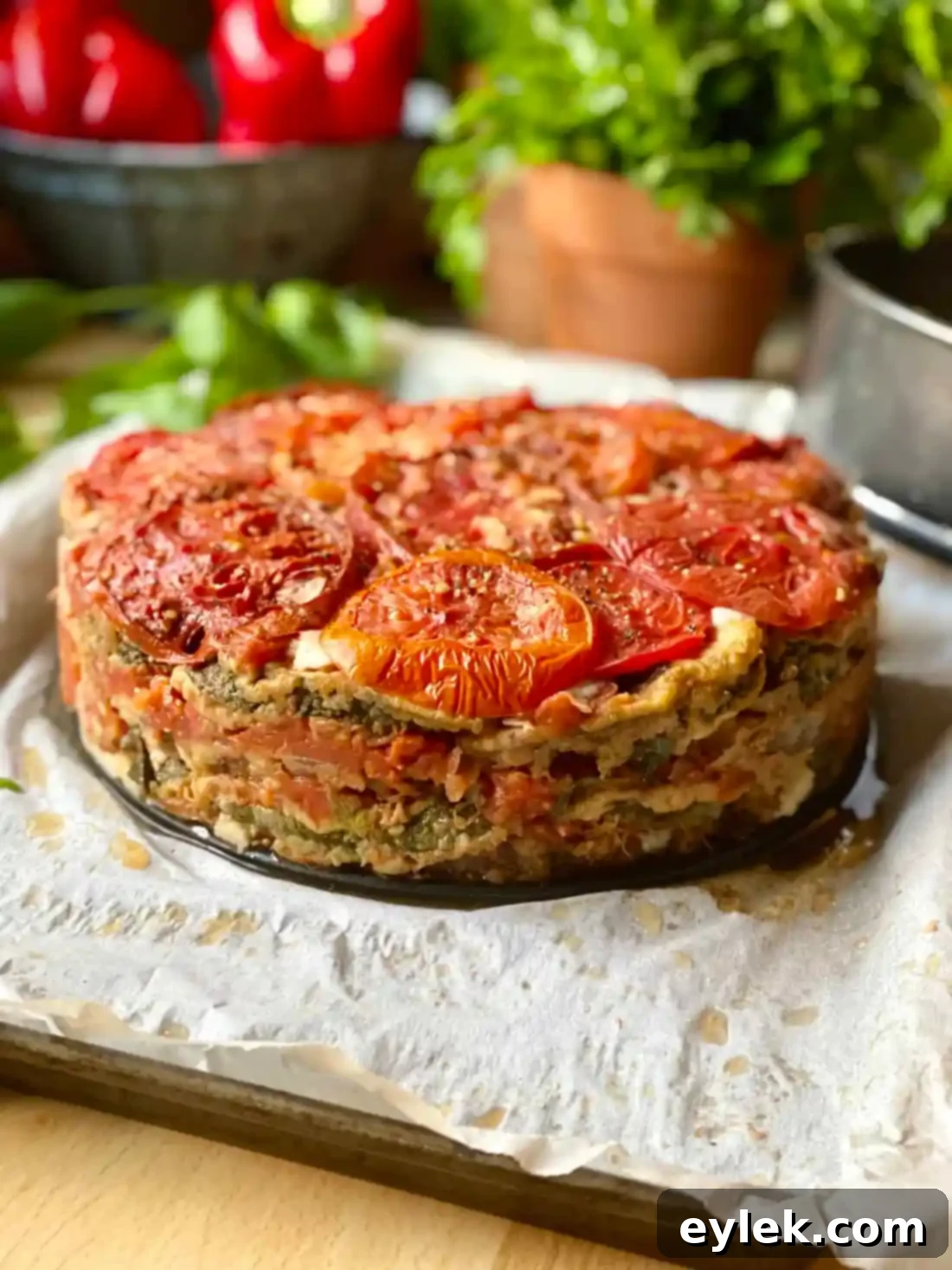 Veggie al Forno with fresh basil garnish