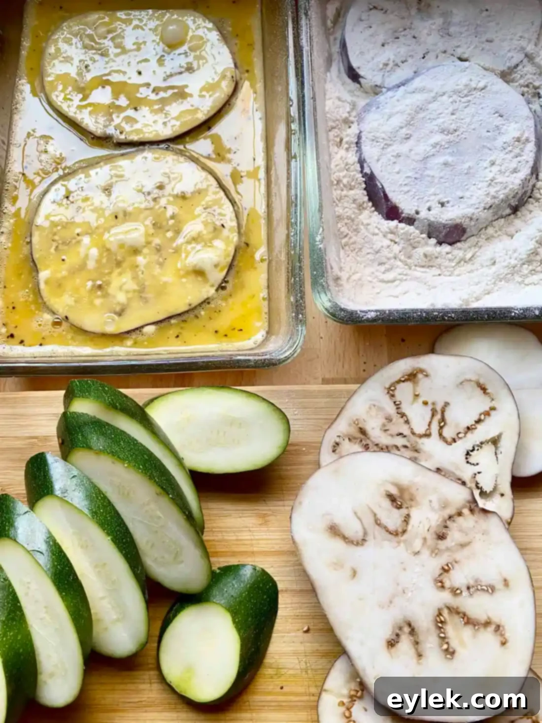 Frying eggplant and zucchini for Veggie al Forno
