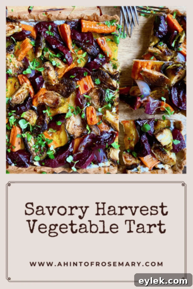 Savory Harvest Vegetable Tart on a serving board