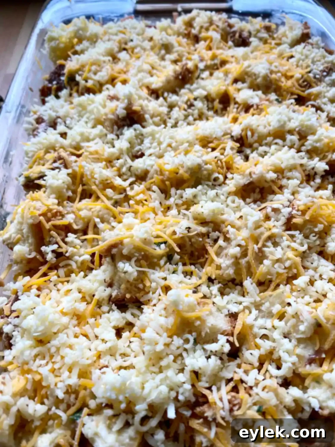 Savory Breakfast Bread Pudding ready to bake