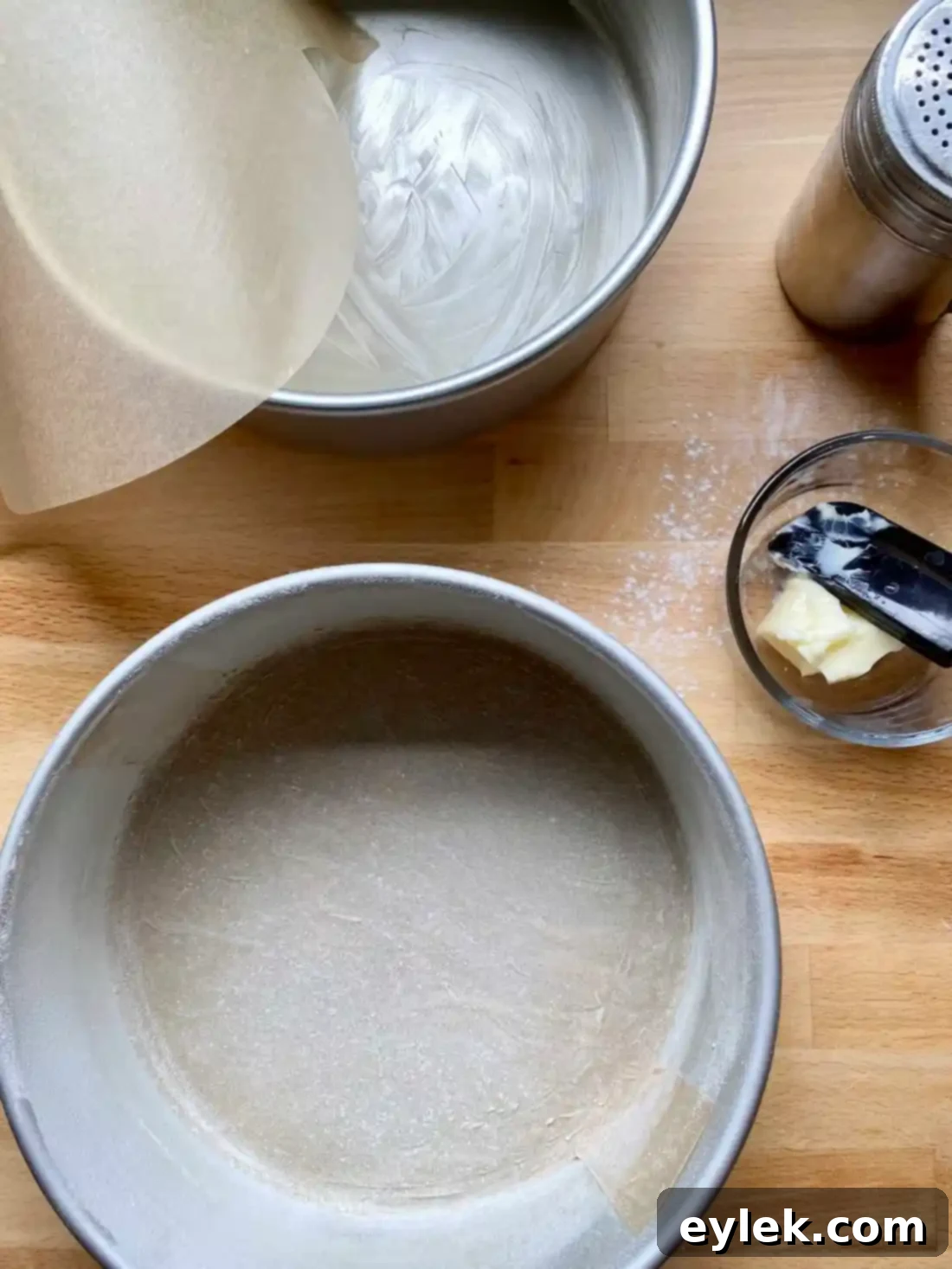 Prepping cake pans for chocolate cake