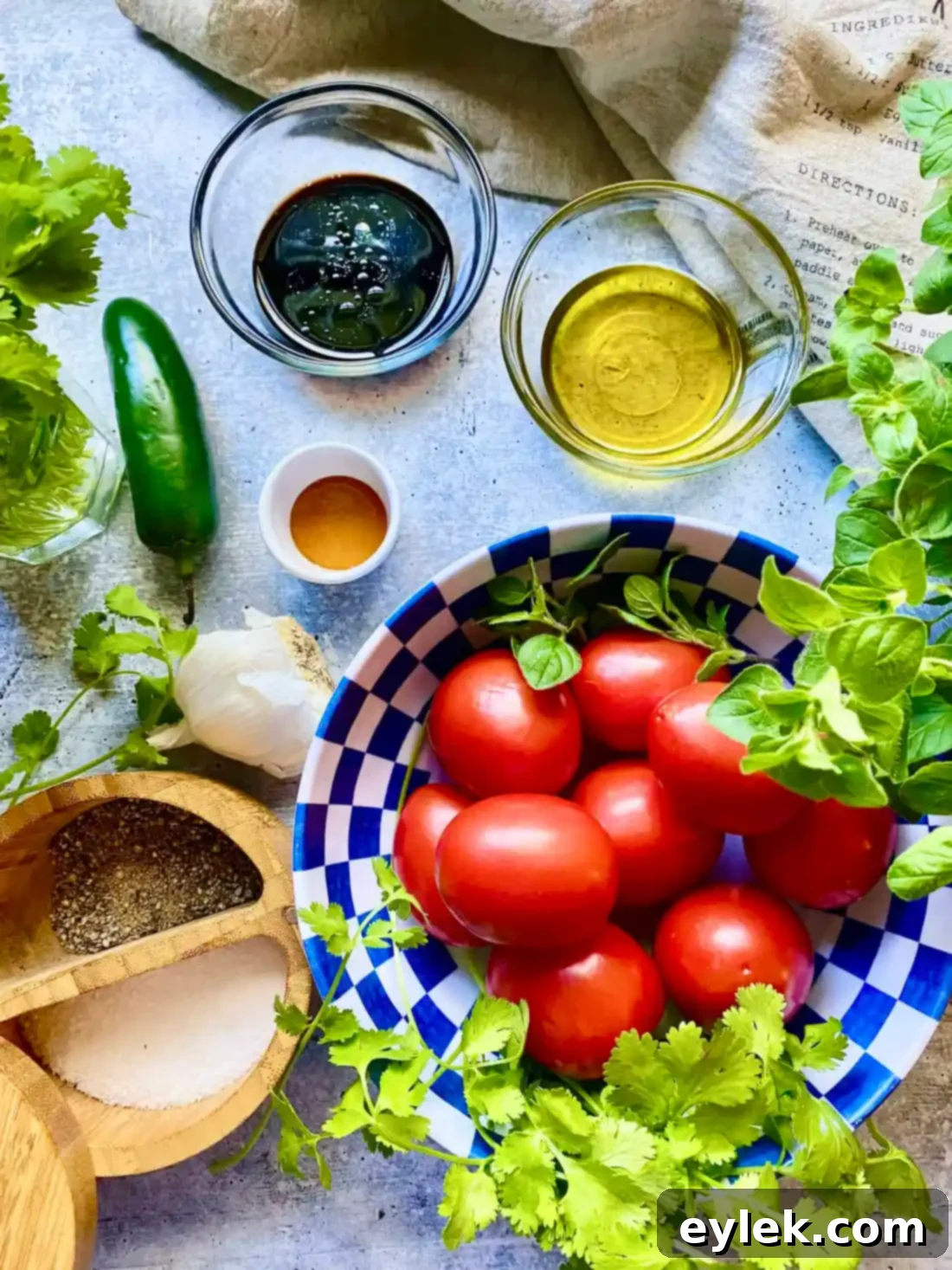 Homemade Fresh Tomato Salsa ingredients spread out