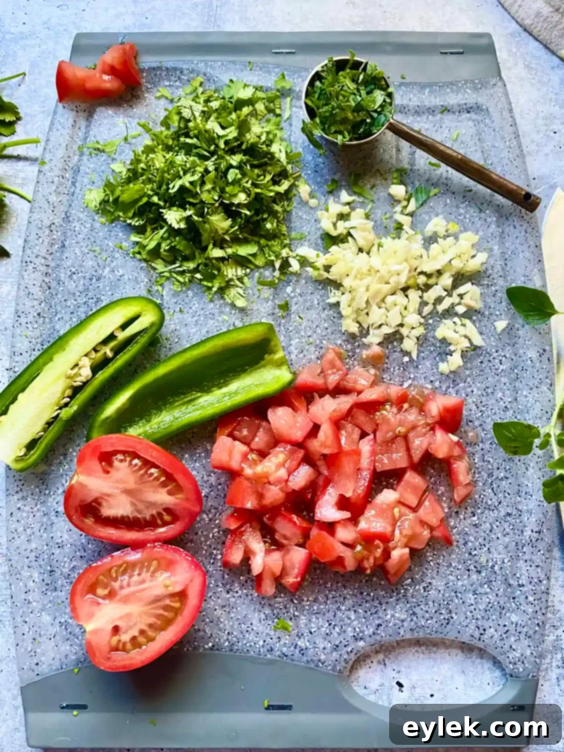 Diced ingredients for Homemade Fresh Tomato Salsa in a bowl