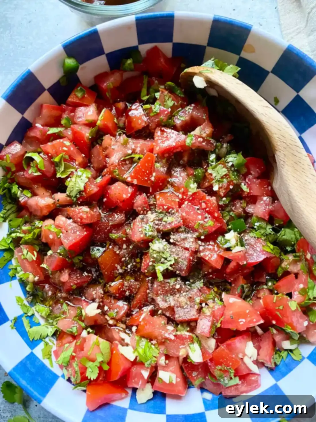 Scooping Homemade Fresh Tomato Salsa