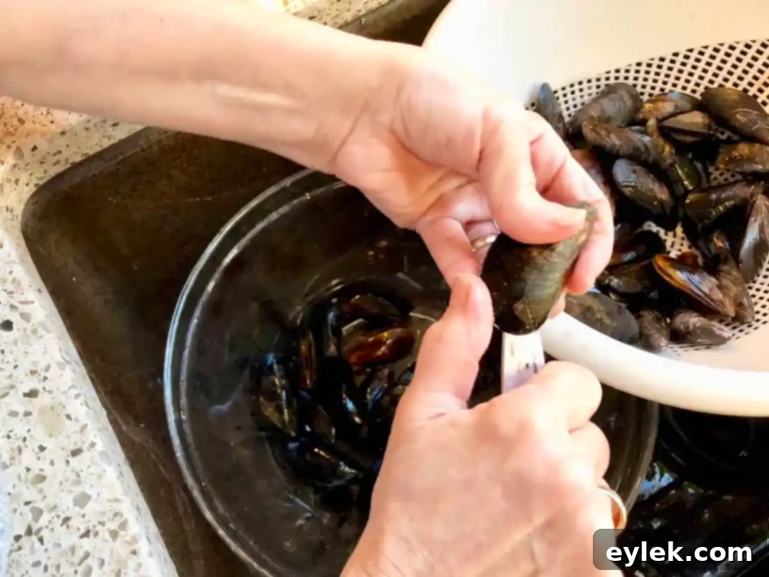 Homemade Stuffed Mussels Marinara opening
