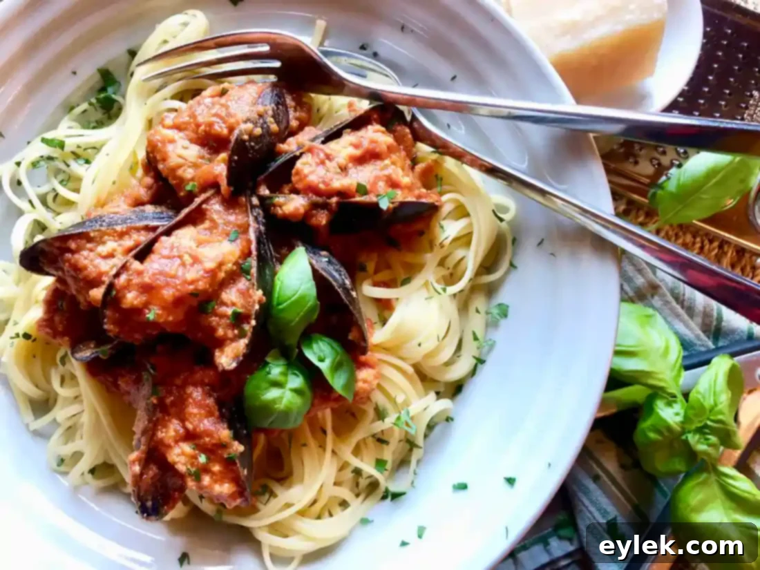 Homemade Stuffed Mussels Marinara served