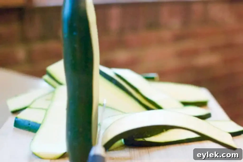 Close-up of fresh zucchini, ready for slicing for involtini