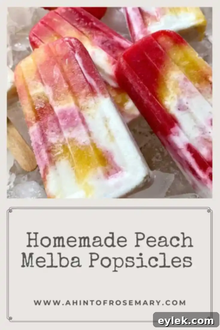 Finished Homemade Peach Melba Popsicle on a wooden surface