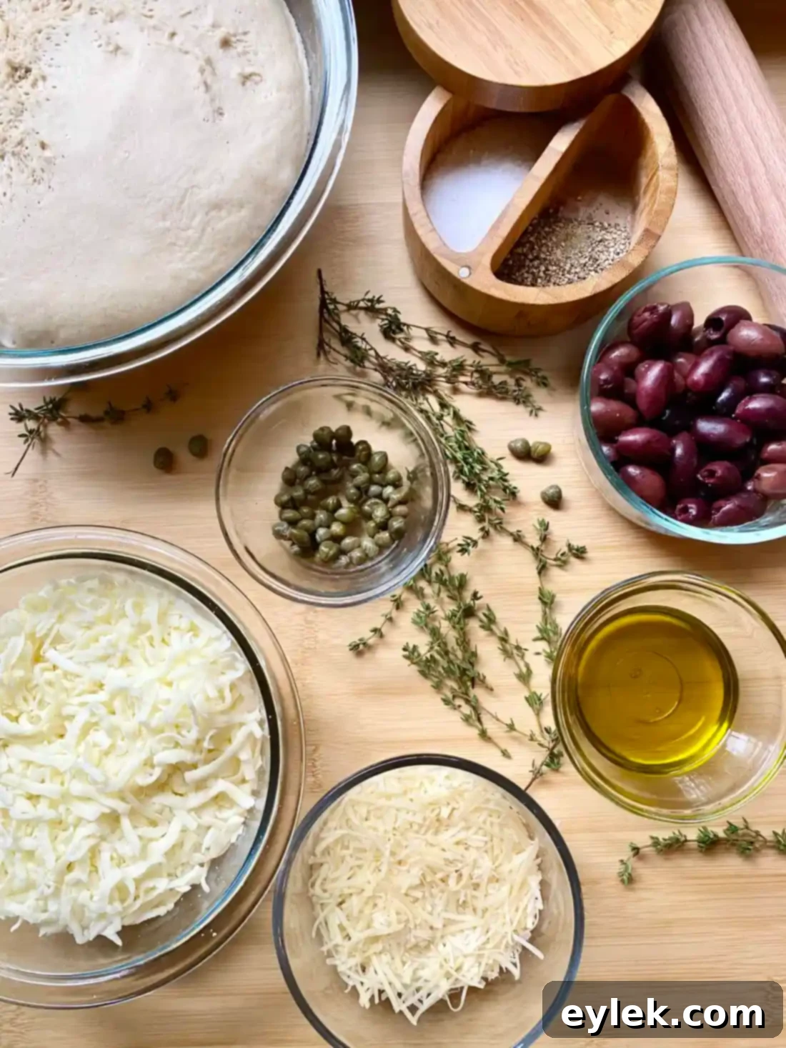 Filling ingredients for Olive & Cheese Bread Pinwheels