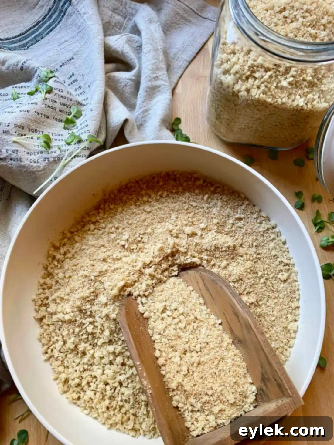 Finished homemade breadcrumbs in a bowl