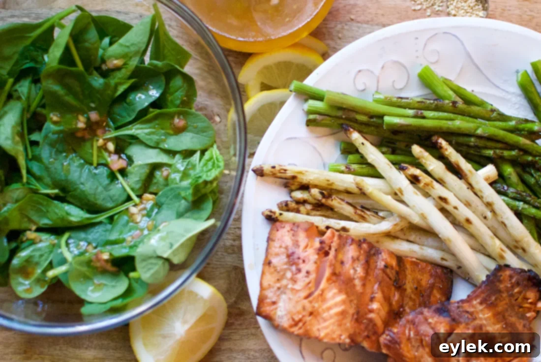 grilled asparagus & wild king salmon with shallot-ginger vinaigrette