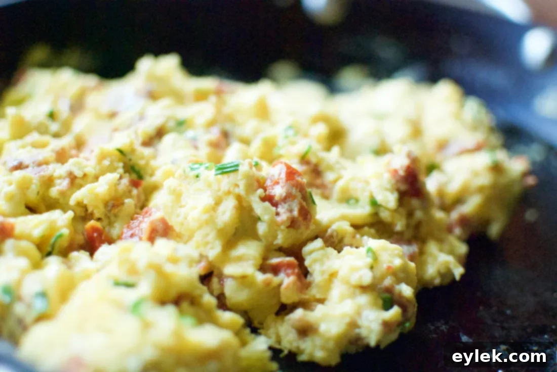 Cooked egg filling cooling in the skillet