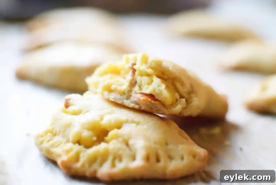 Close-up of a baked low-carb breakfast empanada