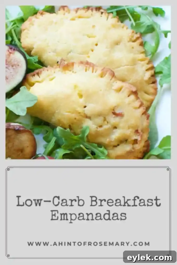 Stacked low-carb breakfast empanadas on a rustic background