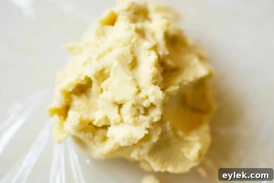 Chilled empanada dough wrapped in plastic wrap