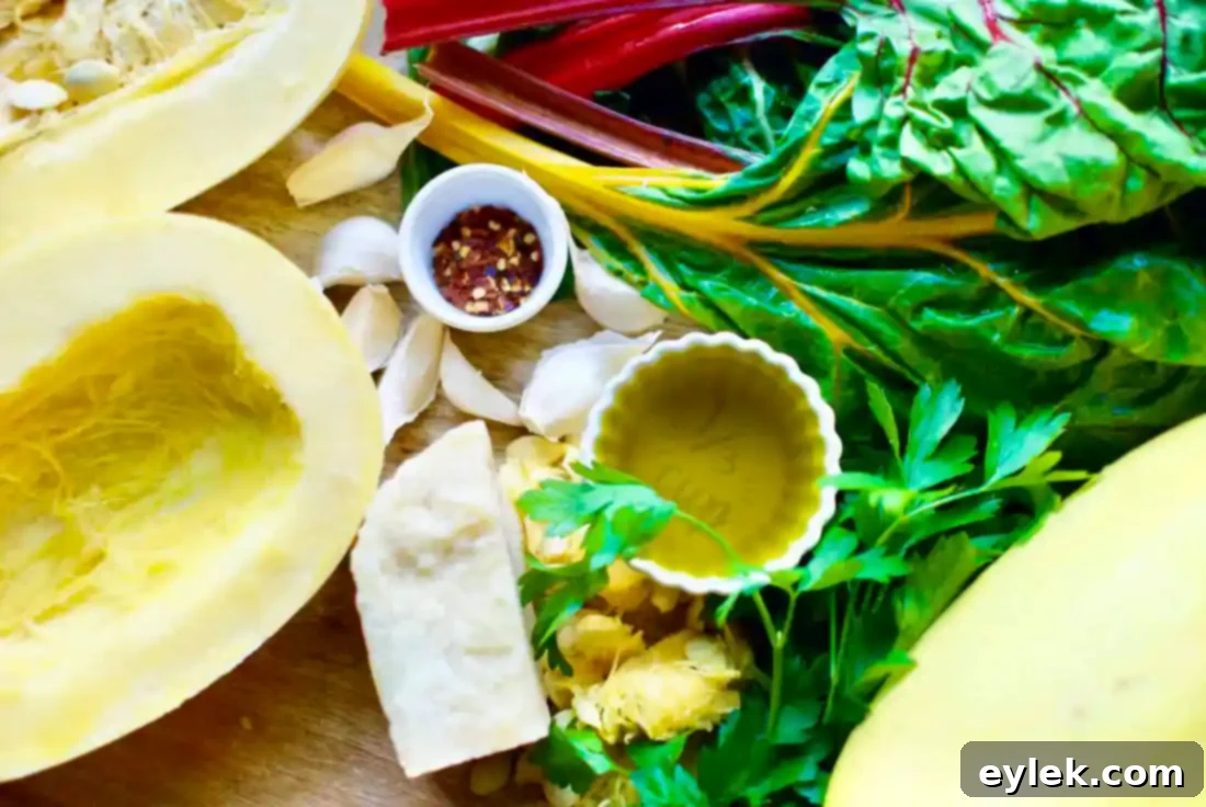 Spaghetti Squash Aglio E Olio With Rainbow Chard