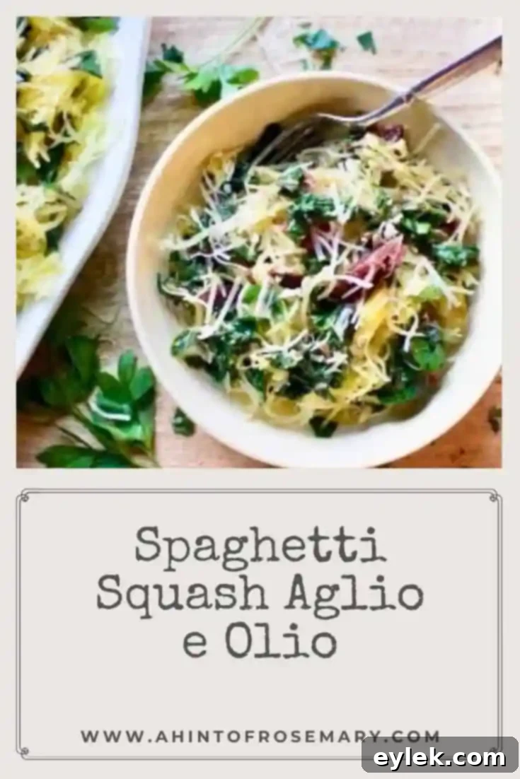 Spaghetti Squash Aglio E Olio finished dish on a wooden board