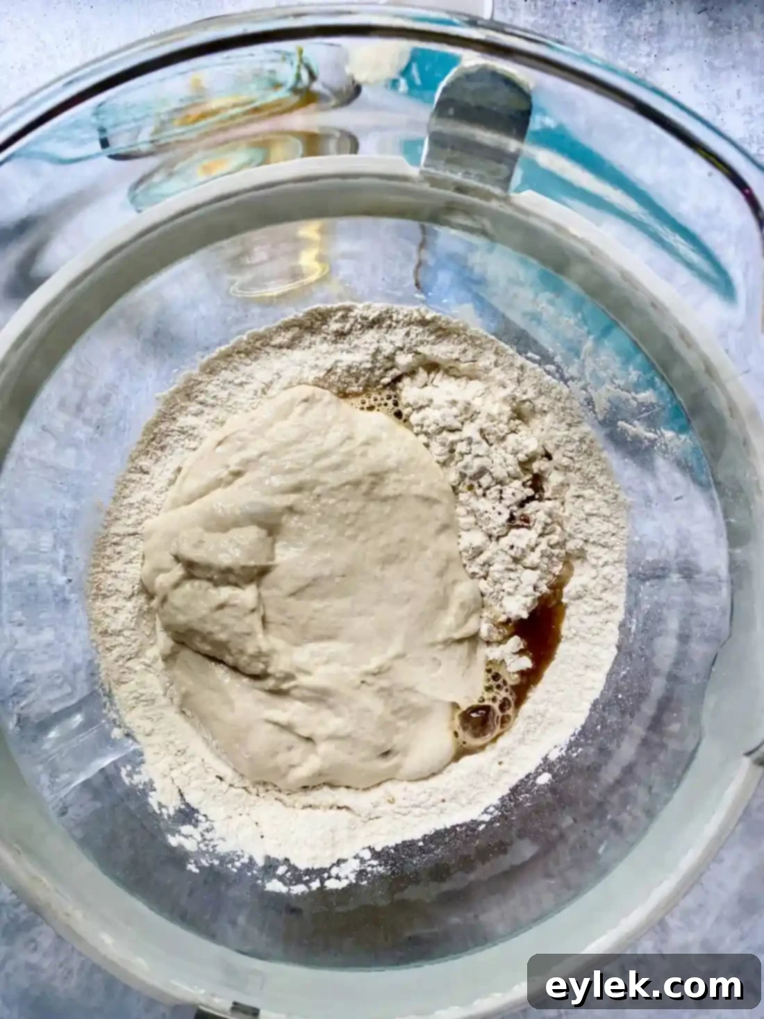 Homemade Steamed Chewy Bagels - Adding Wet Ingredients 1