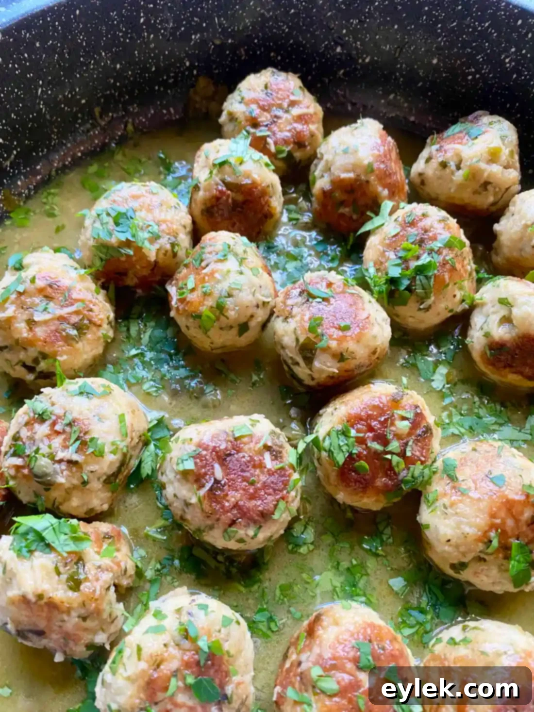 Finished Lemony Chicken Piccata Meatballs