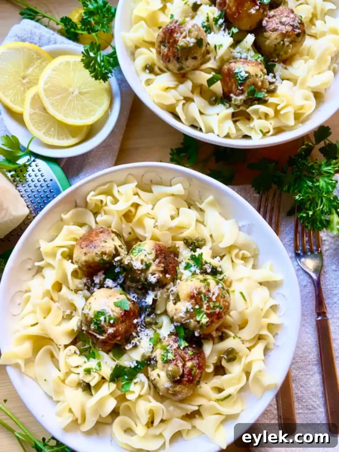 Platter of Lemony Chicken Piccata Meatballs