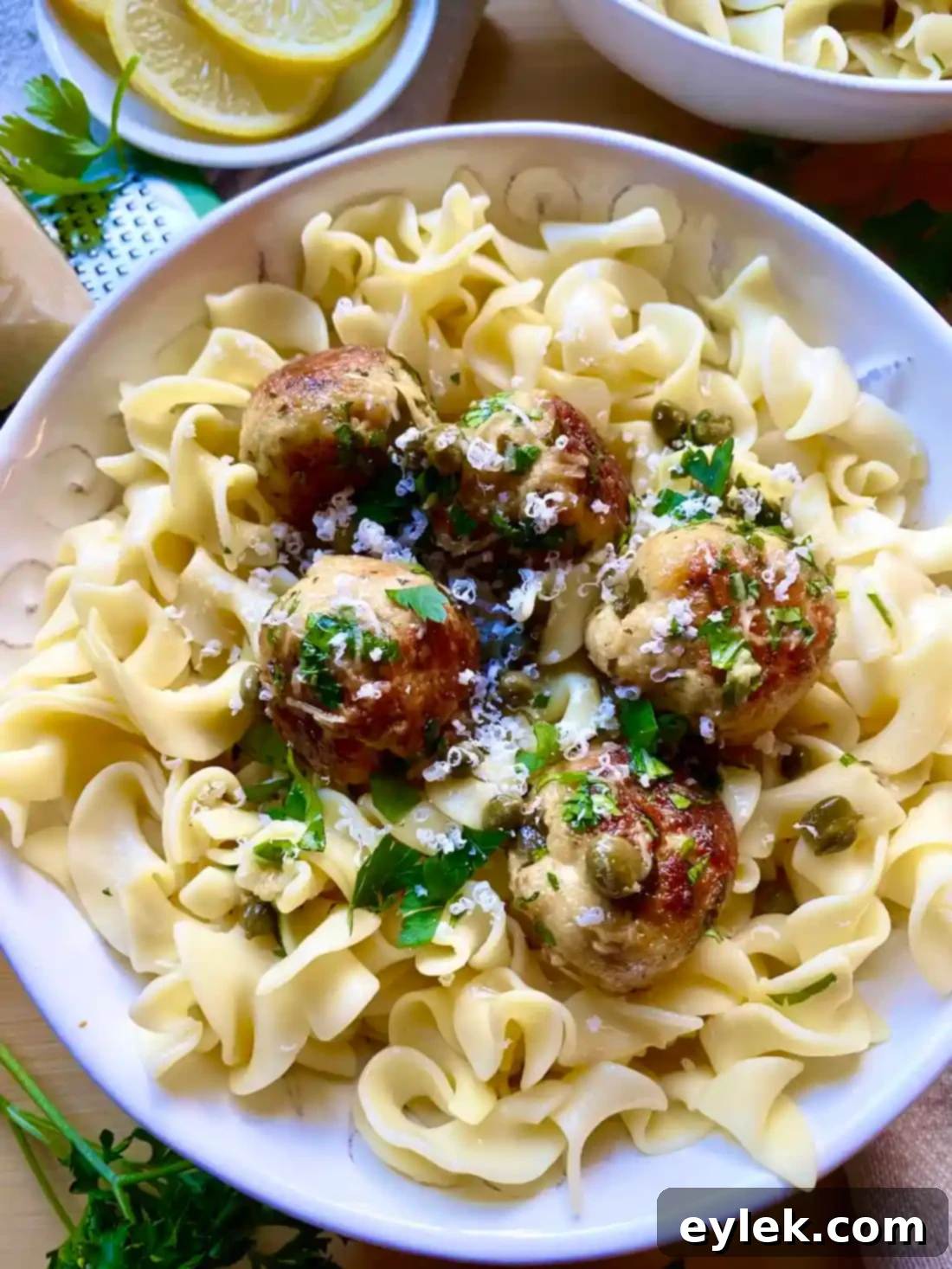 Lemony Chicken Piccata Meatballs closeup