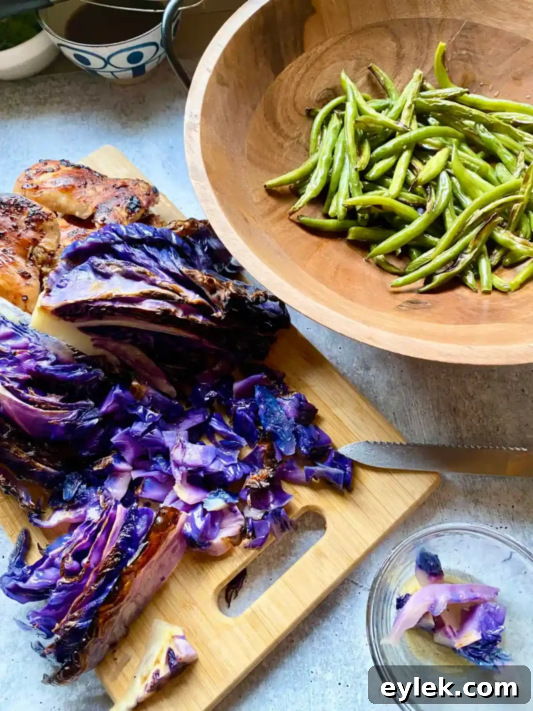 Crispy Sesame Chicken and Cabbage Salad 10 Chopping roasted cabbage for salad