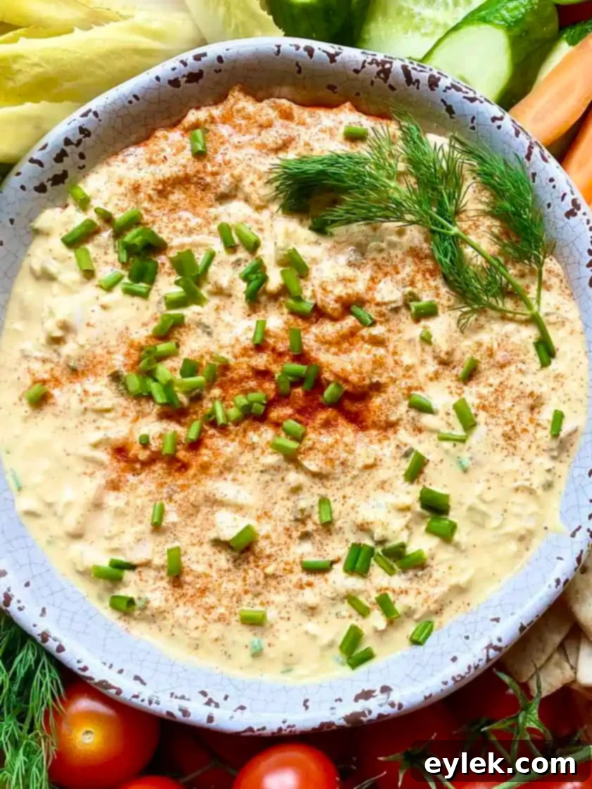 Easy Deviled Egg Dip - Serving with Crackers and Veggies