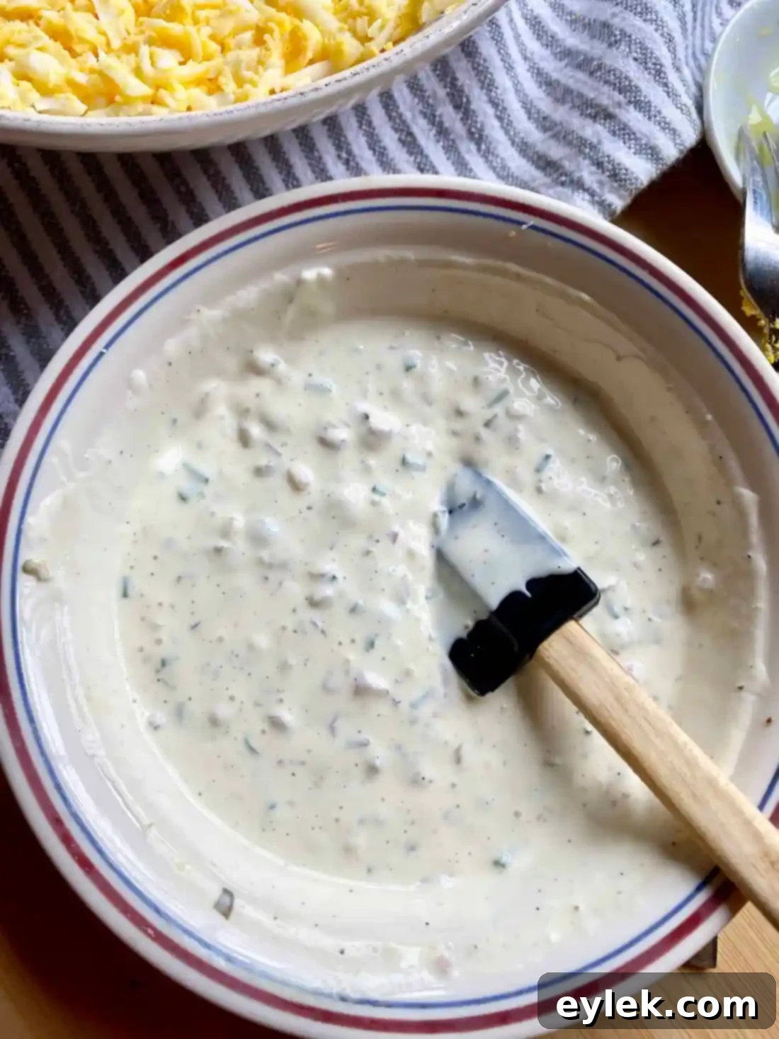 Easy Deviled Egg Dip - Mixing Dip
