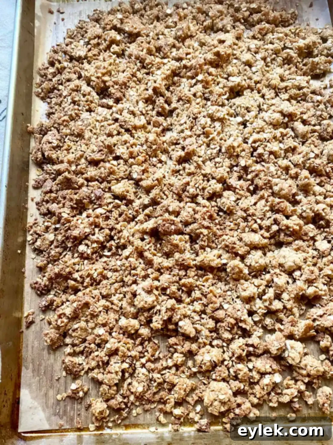 Baked streusel on baking sheet