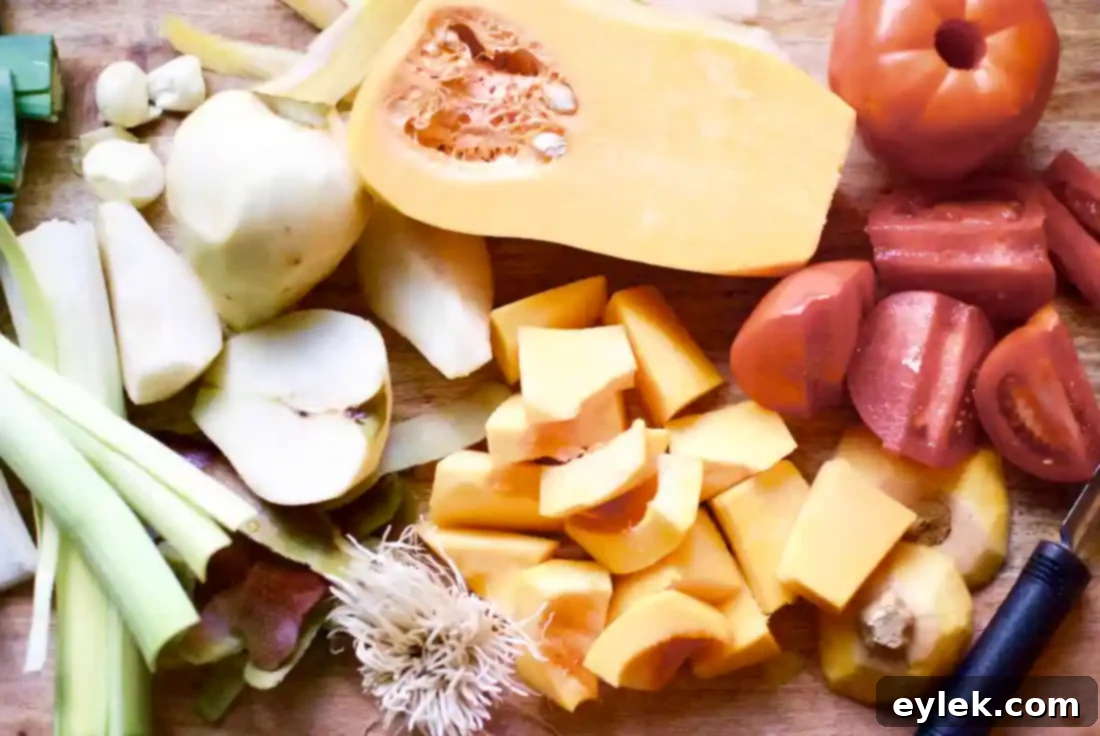 Ingredients for Roasted Pear & Butternut Squash Bisque on a counter