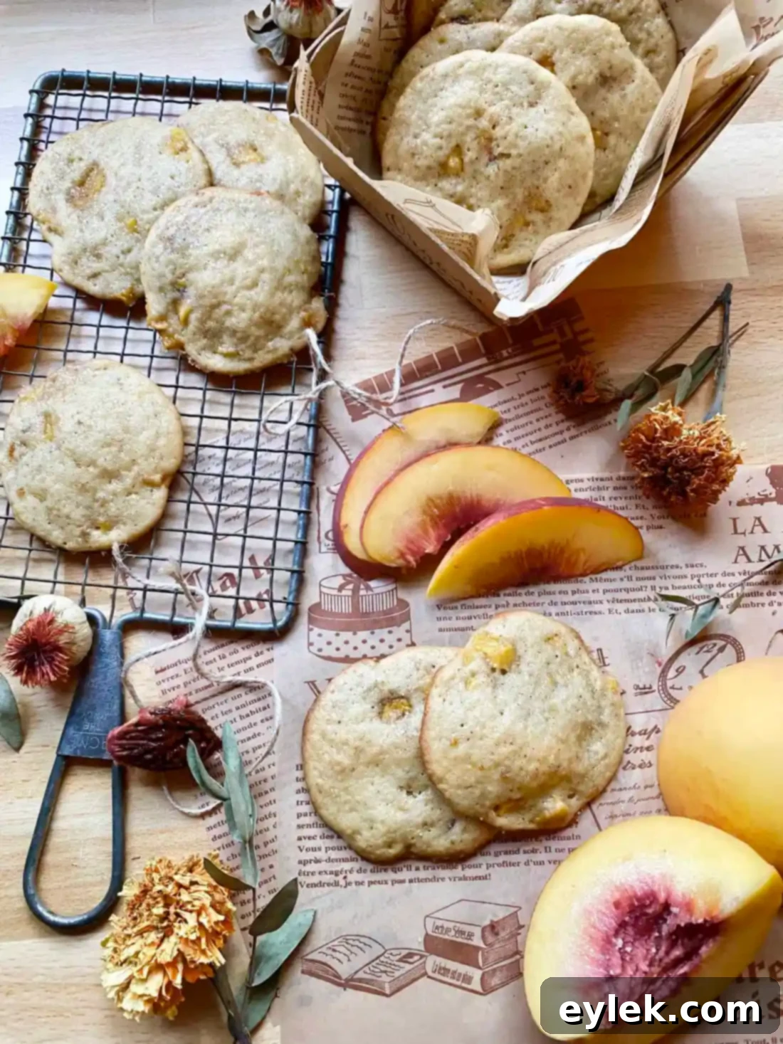 Cakey Peach Drop Cookies 16 Two peach cake drop cookies dusted with powdered sugar