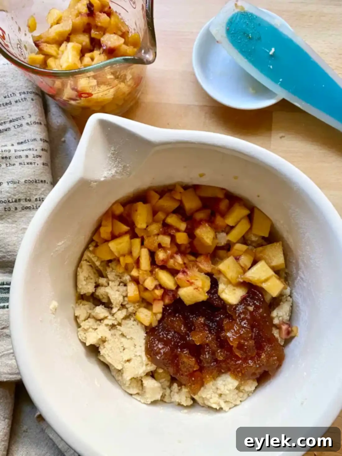 Cakey Peach Drop Cookies 7 Folding in the remaining peaches with a spatula