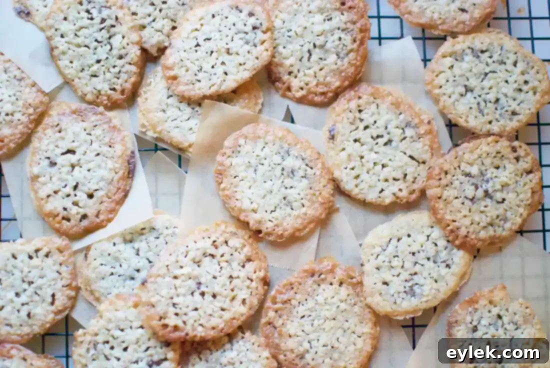 chocolate lace cookies being assembled