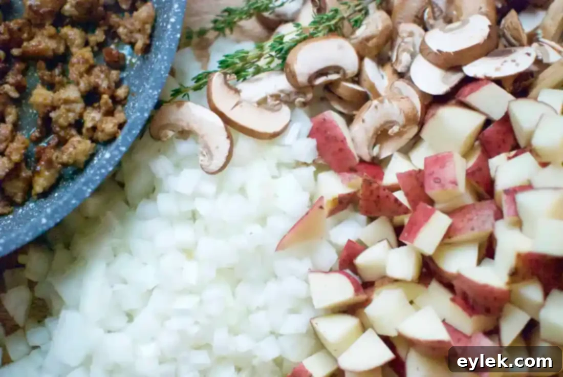 sausage, mushroom & potato gratin cooking