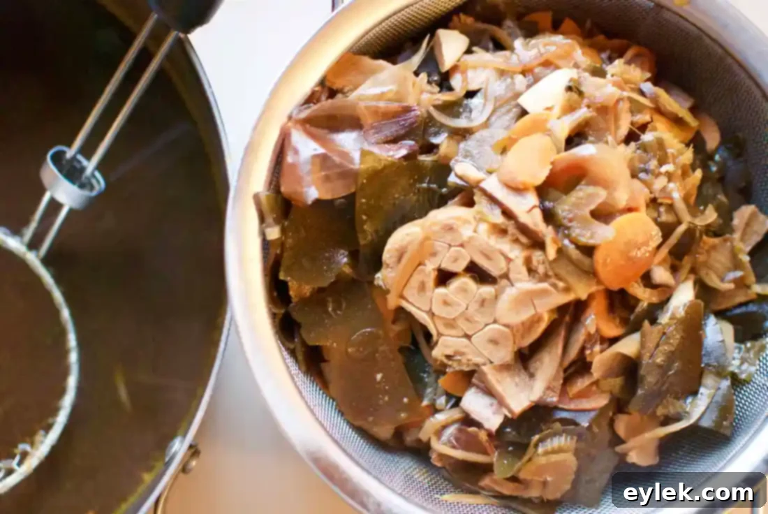 Straining the umami broth