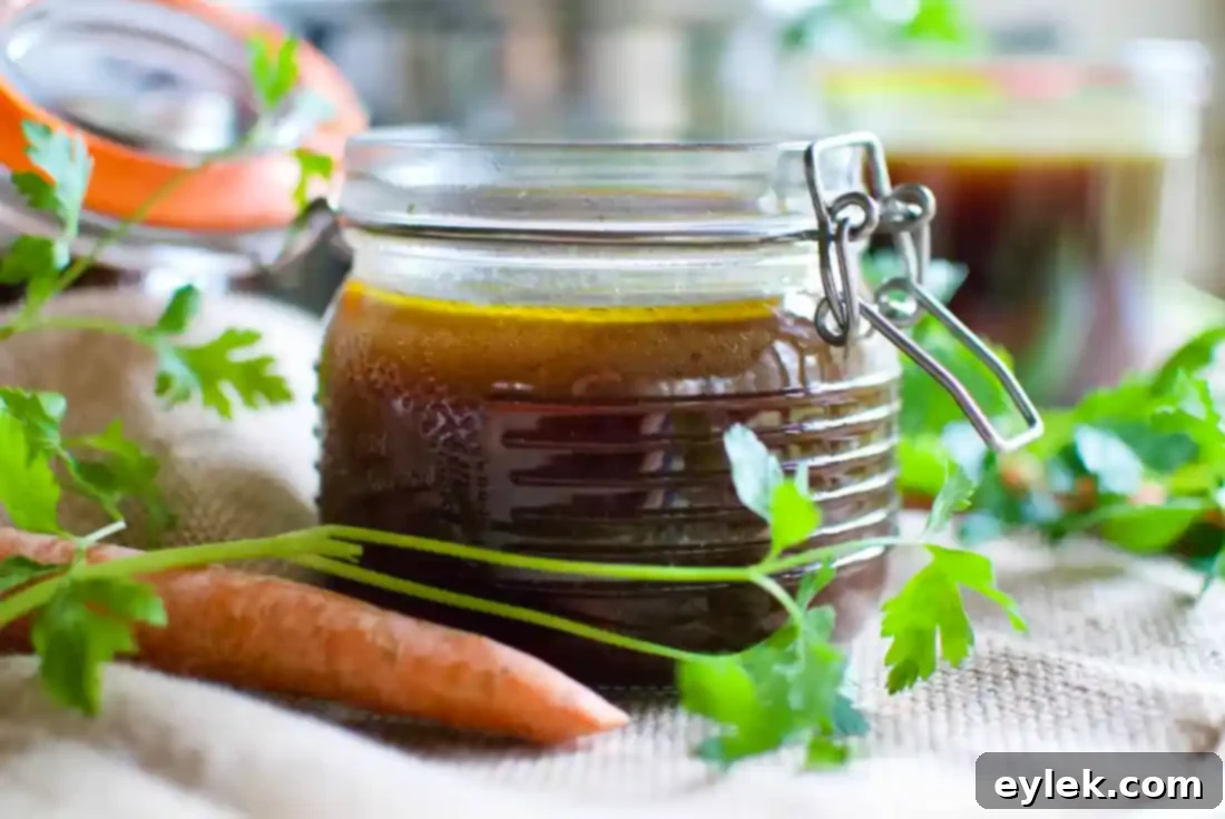 Hearty Vegetarian Umami Broth in a jar