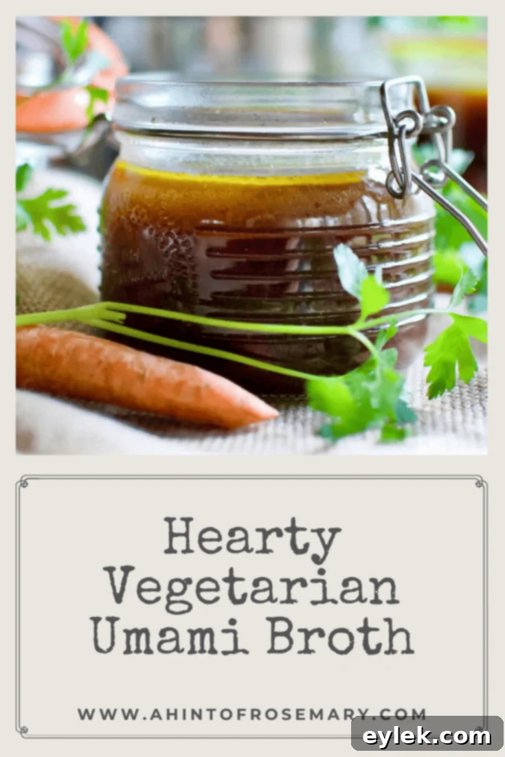Hearty Vegetarian Umami Broth in a mug