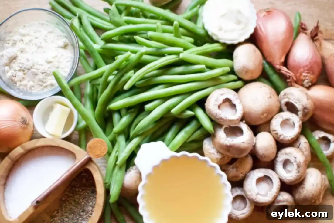 green beans with cremini mushroom sauce